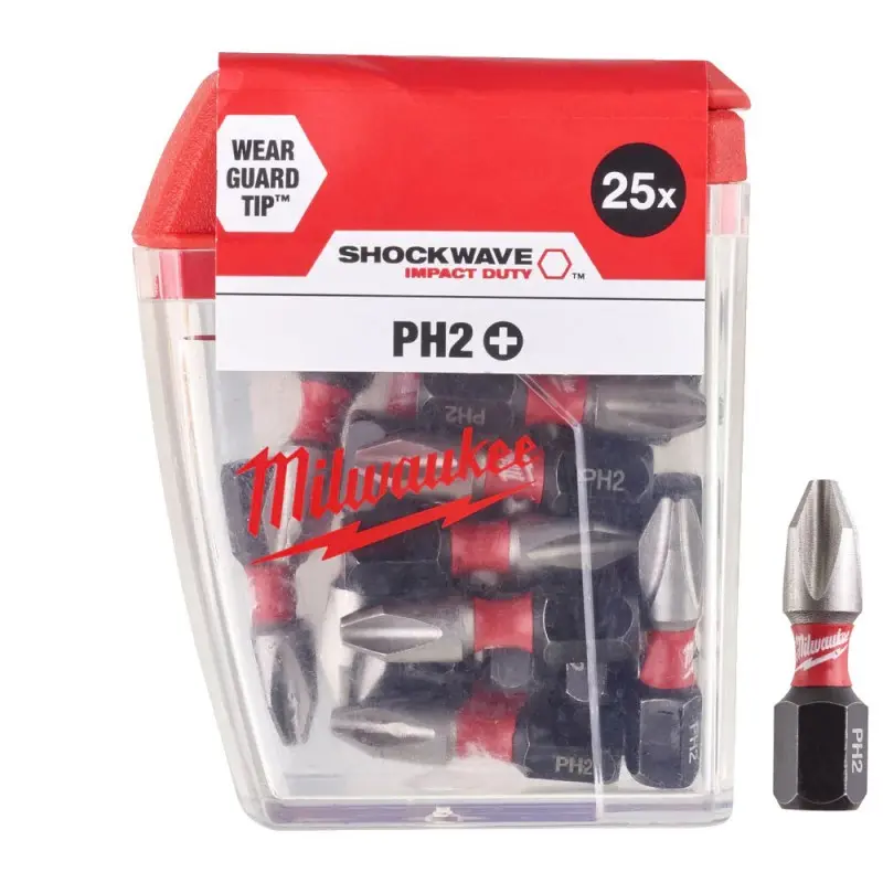 Milwaukee 4932430853 BIT Shockwave per Avvitatori Confezione Phillips Ph2 x 25 Pezzi CD Tic-Tac