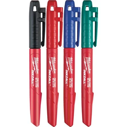 Milwaukee 48223106 Set Pennarelli Indelebili Punta Fina Nero Rosso Blu Verde 4 Pezzi