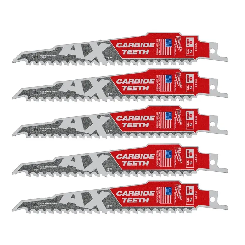 [091292] Milwaukee 48005521 Lame Demolizioni Legno e Chiodi TCT AX Denti in Carburo 150cm Confezione da 5 Pezzi