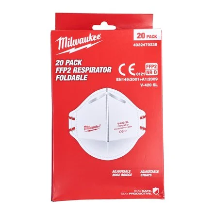 Milwaukee 4932479238 Mascherine Pieghevoli FFP2 NR D 20 Pezzi