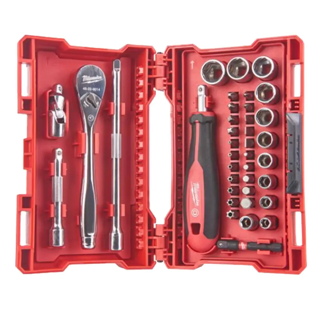 Milwaukee 4932479096 Set di BIT Compatto con Cricchetto e Bussole da 1/4'' da 38 Pezzi