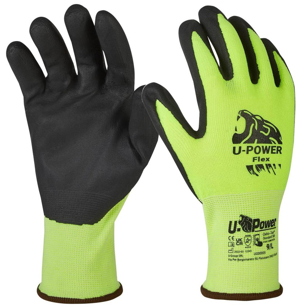 Guanti Da Lavoro Flex Ver.Fluonero  Palmo Schiuma Nitr.Tg 9