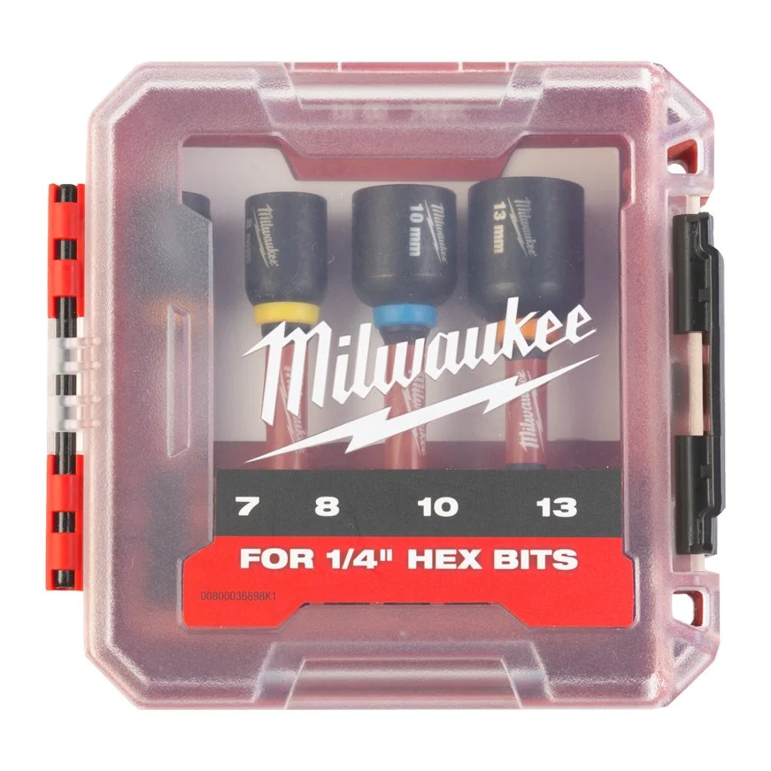 Milwaukee 4932492445 Set Bussole Magnetiche a Codolo Esagonale Shockwave Mag ShW Impact Duty Nut Driver 1/4" da 4 Pezzi