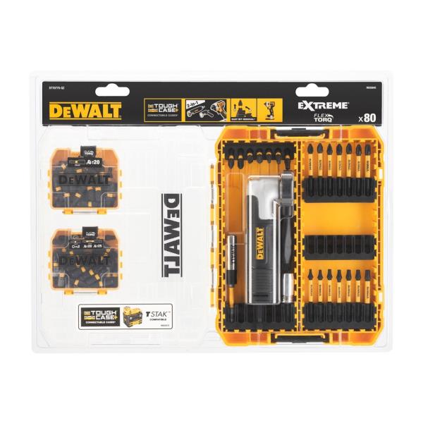 [104269] DeWalt DT70775-QZ Set 80 Pezzi Inserti per Forare e Avvitare Extreme FlexTorq ToughCase con Porta Inserti Angolare