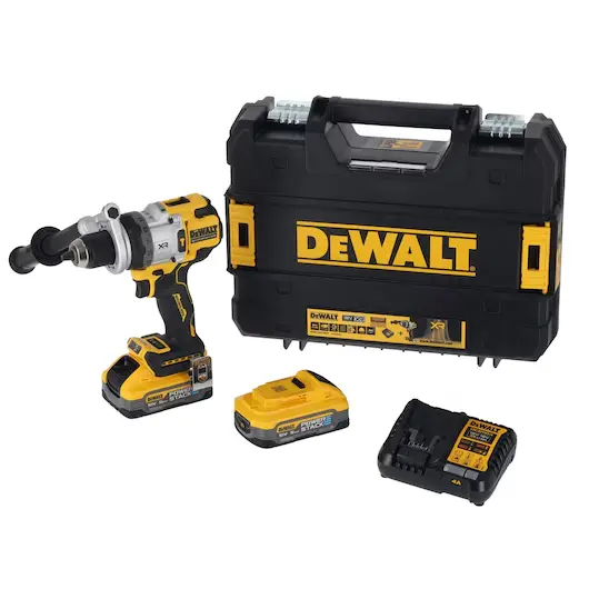 DeWalt DCD1007H2T-QW Trapano Avvitatore Percussione 3 Velocità XR 18V Brushless con 2 Batterie 5Ah + Caricabatterie + Valigia