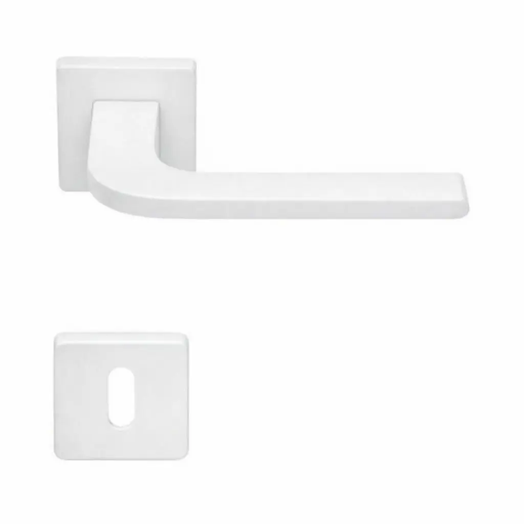 AD-Tech HELIA-121RBQ BIA Maniglia per Porta Rosetta e Bocchetta Bassa Quadra 50x50x7mm Foro Patent Zama Finitura Bianco Opaco