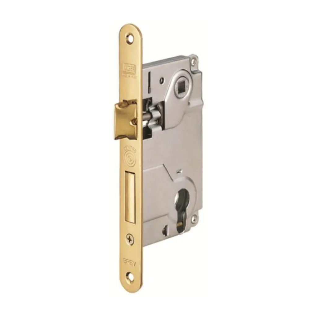 [037083] AGB B010245003 Serratura Centro Yale Incasso per Porta da Interni Entrata 50mm Interasse 85mm Bordo Tondo 196x22mm Acciaio Finitura Ottone Verniciato