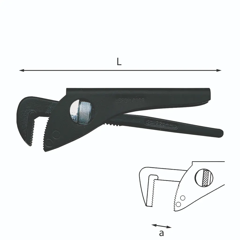Usag U03080001 308 Giratubi Modello Leggero con Ganasce a 90° Capacità Tubo 1" Apertura 45mm Lunghezza 175mm