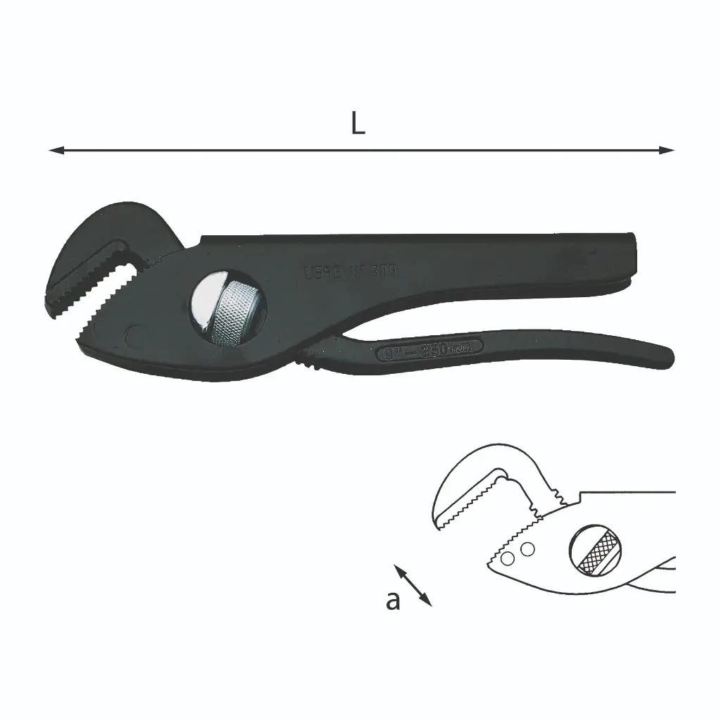 Usag U03090003 309 Giratubi Modello Leggero con Ganasce a 45° Capacità Tubo 2" Apertura 80mm Lunghezza 300mm