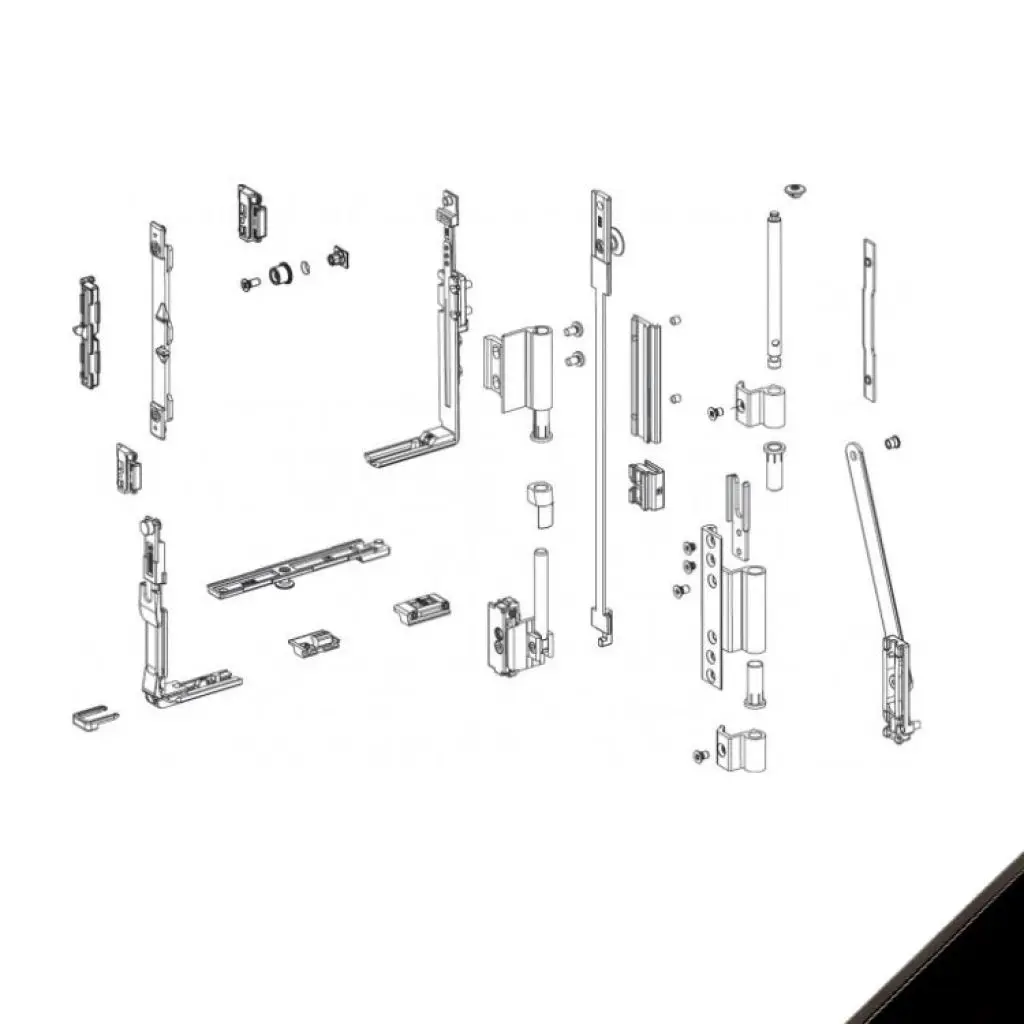Giesse 04671500K Meccanismo Base per Chiusura Anta Ribalta Arco-Fuori Squadro, Profilo CU Alluminio e Zama Finitura Nero
