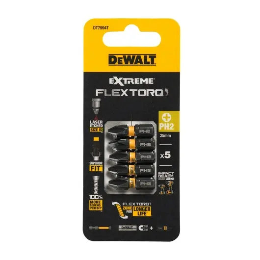 DeWalt DT7994T-QZ Blister 5 Inserti Impact Torsion Philips PH2 da 25mm 