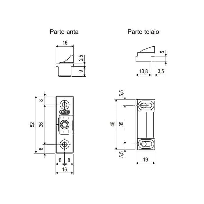 AGB A44805BN00 Cerniera Centrale a Scomparsa per Sistema in Alluminio Interasse 9mm