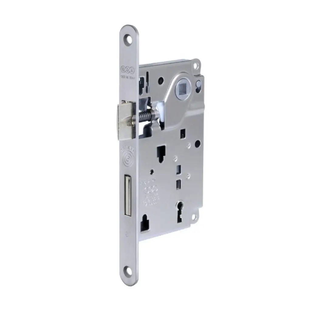 AGB B010015034 Serratura Centro Incasso per Porta Interna con Chiave Entrata 50mm Interasse 90mm Bordo Tondo 196x22mm Acciaio Finitura Cromato Opaco