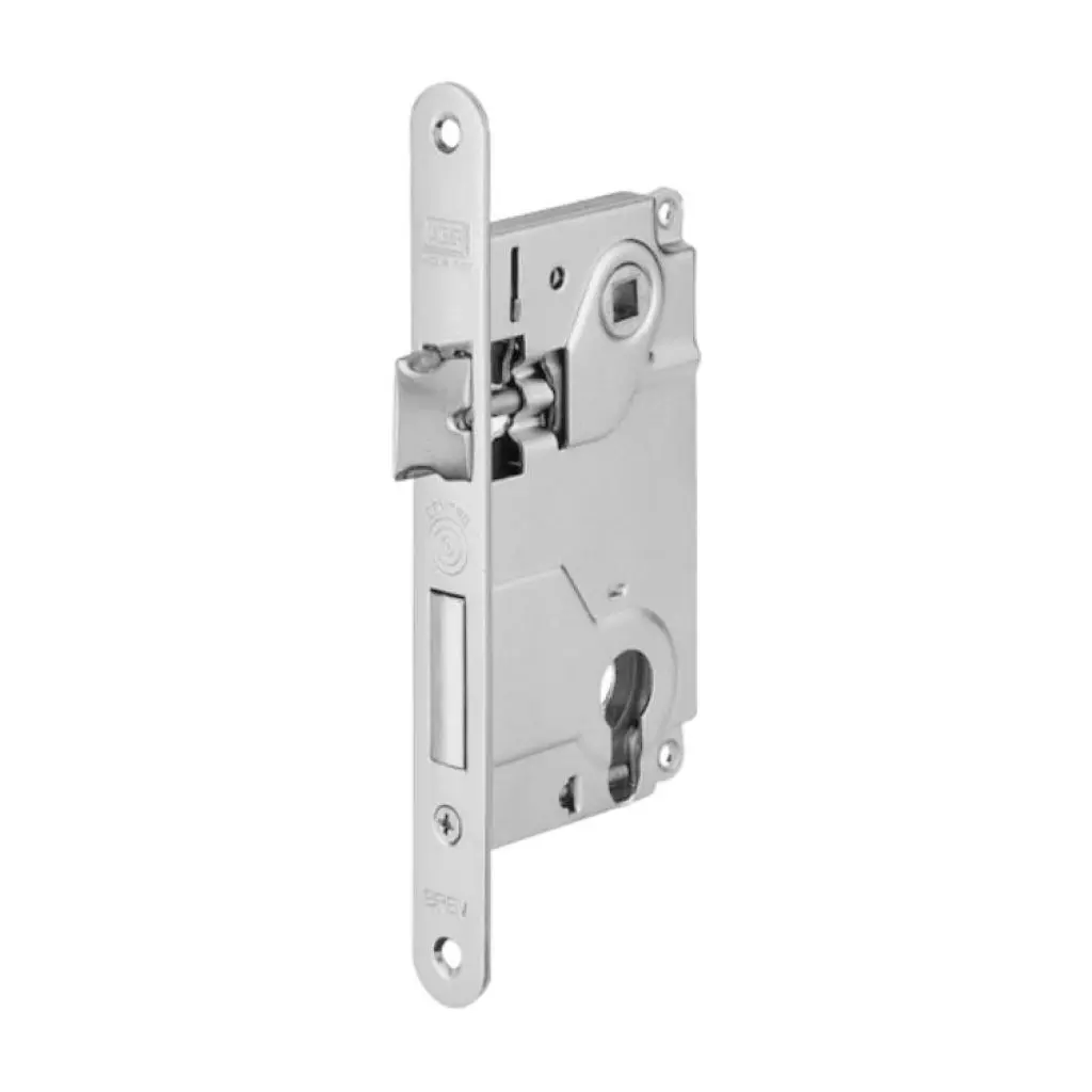 AGB B010245034 Serratura Centro Yale Incasso per Porta da Interni Entrata 50mm Interasse 85mm Bordo Tondo 196x22mm Acciaio Finitura Cromato Opaco