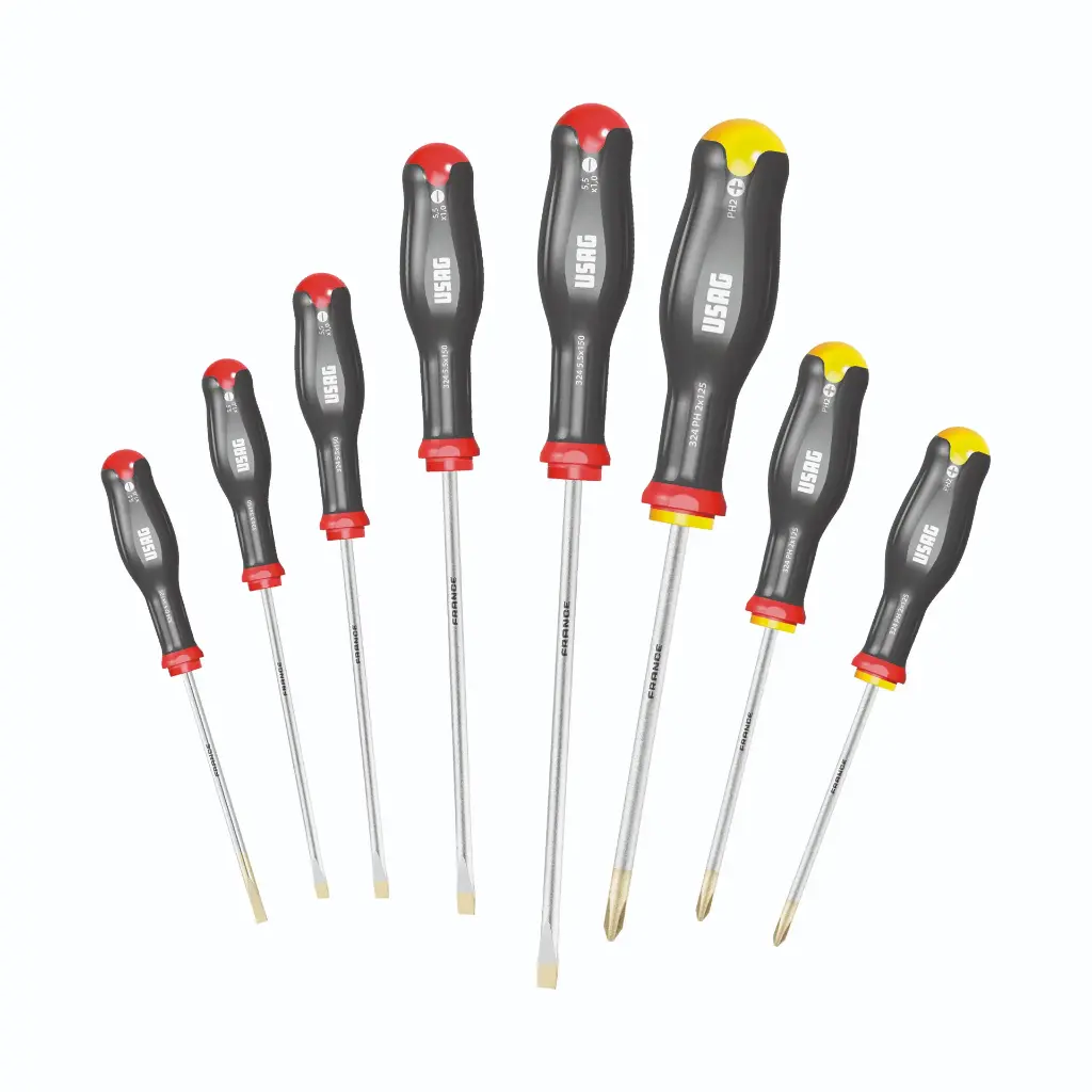 Usag U03240650 324SH8 Set 8 Giraviti Cacciaviti per Viti con Intaglio Spaccati e Croce Phillips