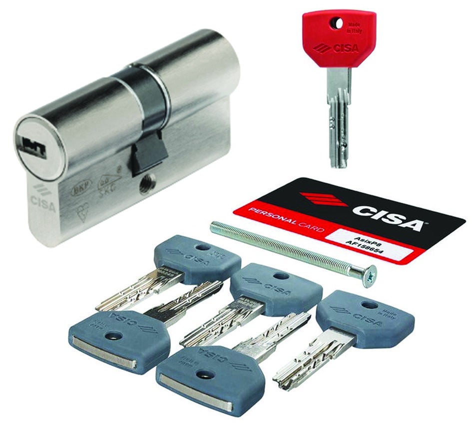 Cisa 0Q31007012SD Cilindro Europeo Asix P8 Pro 30/30 Nichelato con 5 Chiavi + Chiave Cantiere