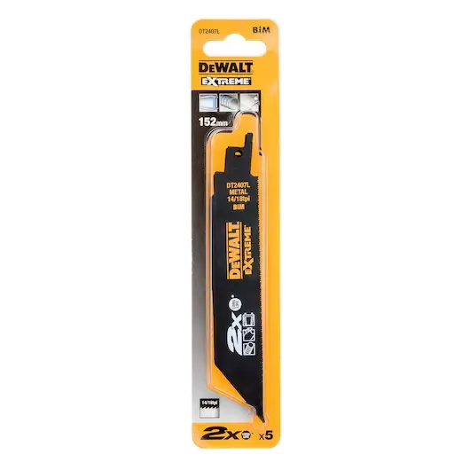 [061680] DeWalt DT2407L-QZ Set 5 Lame Sega Orizzontale 14/18 TPI Tagliare Metalli 2X Life 152mm