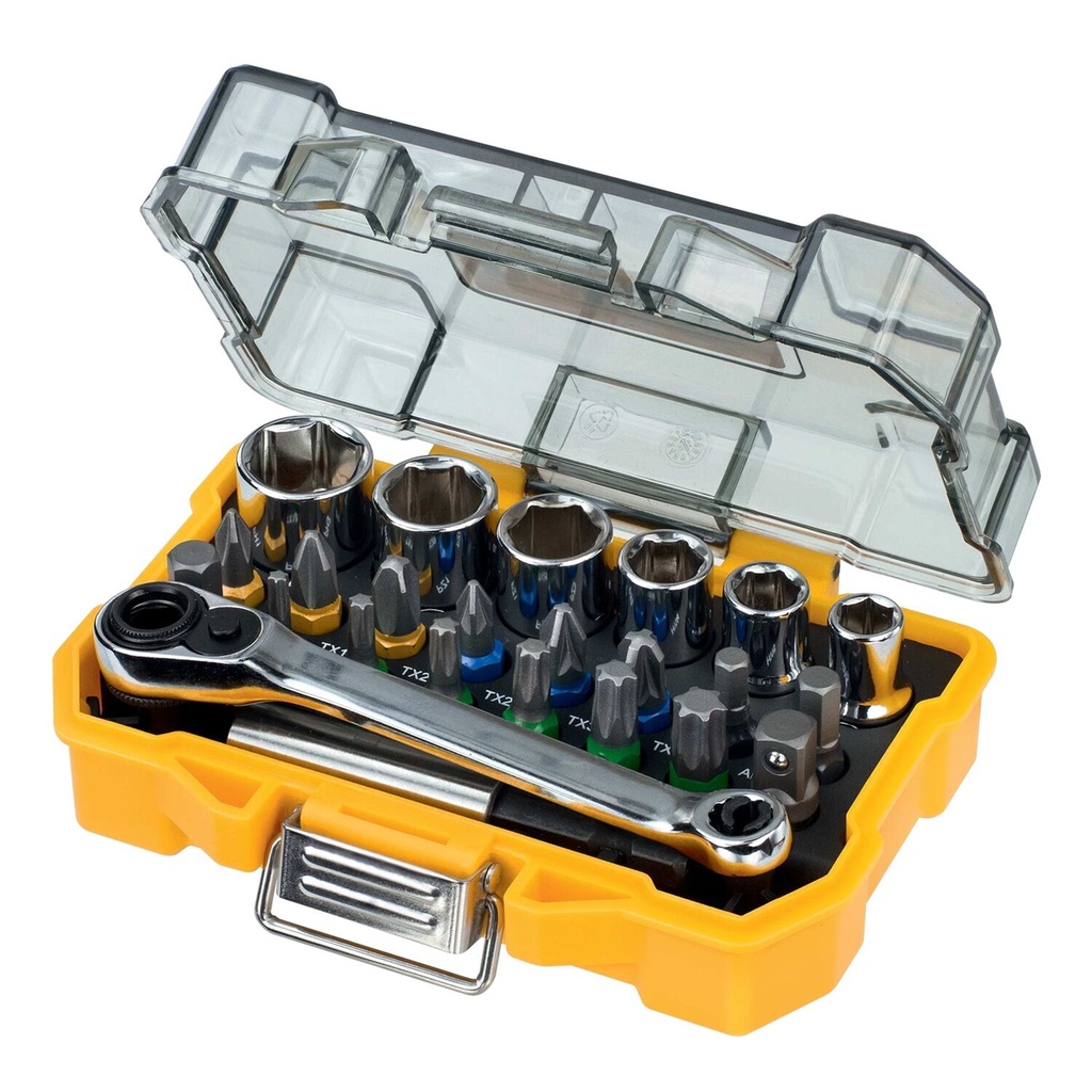 DeWalt DT71516-QZ Set 24 pezzi con Inserti e Bussole per Avvitare + Cricchetto