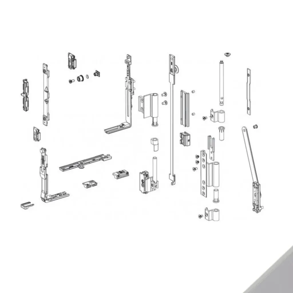 Giesse 04671376K Meccanismo Base per Chiusura Anta Ribalta Arco-Fuori Squadro Profilo CU Alluminio e Zama Finitura Argento