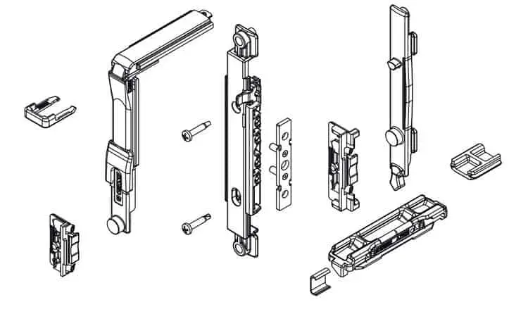 Giesse 0395500001 Meccanismo Base per Chiusura Anta Ribalta Profilo CU Manovra Supra Portata 130Kg Acciaio e Zama Finitura Silver