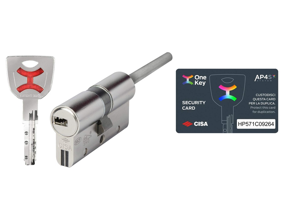 Cisa 0P3S712012C5CA Cilindro AP4 S Europeo 40/30 Nichelato con Gambo Rasabile + 5 Chiavi + Chiave Cantiere
