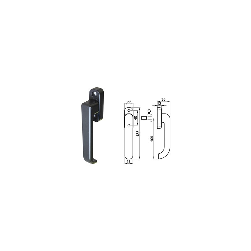IBFM 1534N mezza maniglia per finestre e persiane in alluminio verniciato nero con quadro maniglia 8 mm