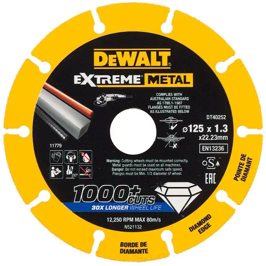 DeWalt DT40252-QZ Disco diamantato Extreme 125 x 22.23 x 1.3mm per Taglio Metallo