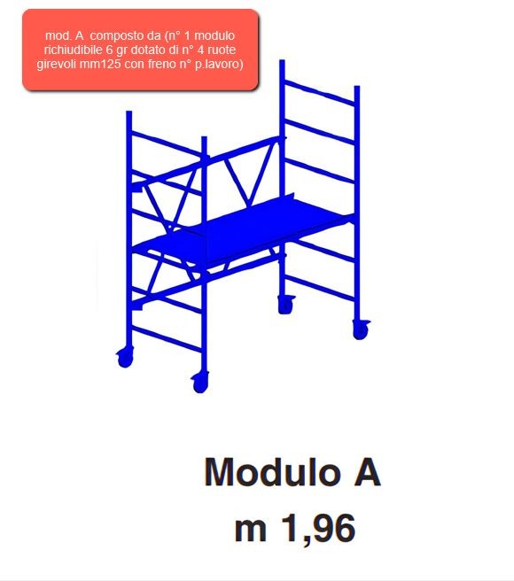 Svelt TROLLERS0 modulo A trabattello Roller S modulo base 1,96 m con ruote e piano di lavoro