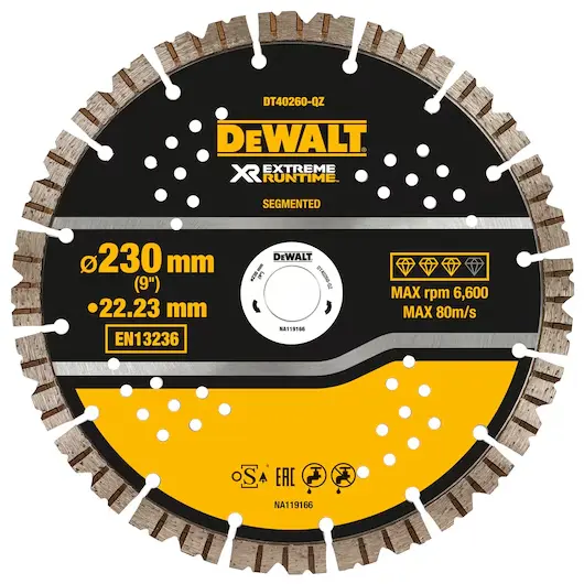 DeWalt DT40260-QZ Disco Diamantato Estreme Runtime 230 x 22.23mm per Taglio Cemento