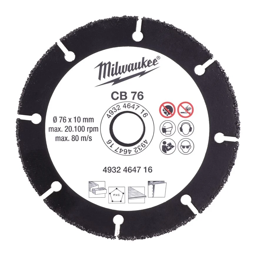 Milwaukee 4932464716 Disco Multimateriale con Riporto in Carburo per M12 FCOT da 76mm