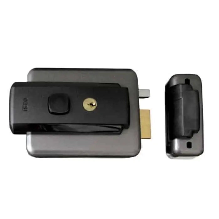 Iseo 52N515 Serie 52N Elettroserratura da Applicare Solo Scrocco con Cilindro Fisso e Piastra Grigio Marezzato