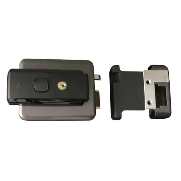 ISEO 51N015 Serie 51N Elettroserratura da Applicare Solo Scrocco per Apertura Esterna con Cilindro Fisso Grigio Marezzato 