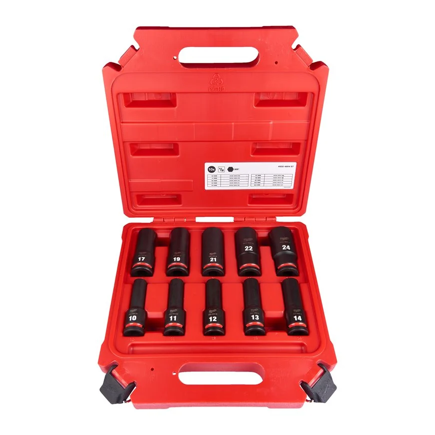 Milwaukee 4932480457 Set Bussole a Macchina Lunghe 1/2" in Modulo Morbido da 10 Pezzi