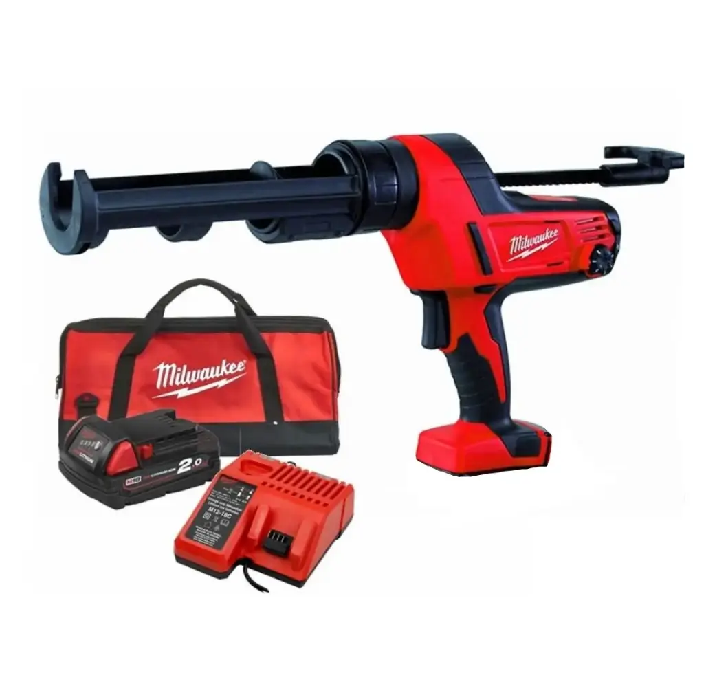 [086394] Milwaukee 4933441310 Pistola Silicone M18 C18 PCG/310C-201B con Portacartuccia da 310ml con 1 Batteria 2Ah + Caricabatterie + Borsa