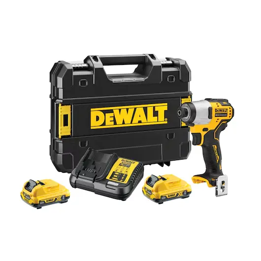 DeWalt DCF801D2-QW Avvitatore Impulsi Compatto Attacco 1/4" XR 12V Con 2 Batterie 2Ah + Caricabatterie + Valigia T-Stak