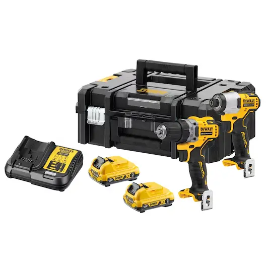 DeWalt DCK2110L2T-QW Kit Trapano Avvitatore DCD701 + Avvitatore Impulsi 3 Velocità DCF801 1/4" XR 12V con 2 Batterie 3.0Ah + Caricabatterie + Valigia T-Stak