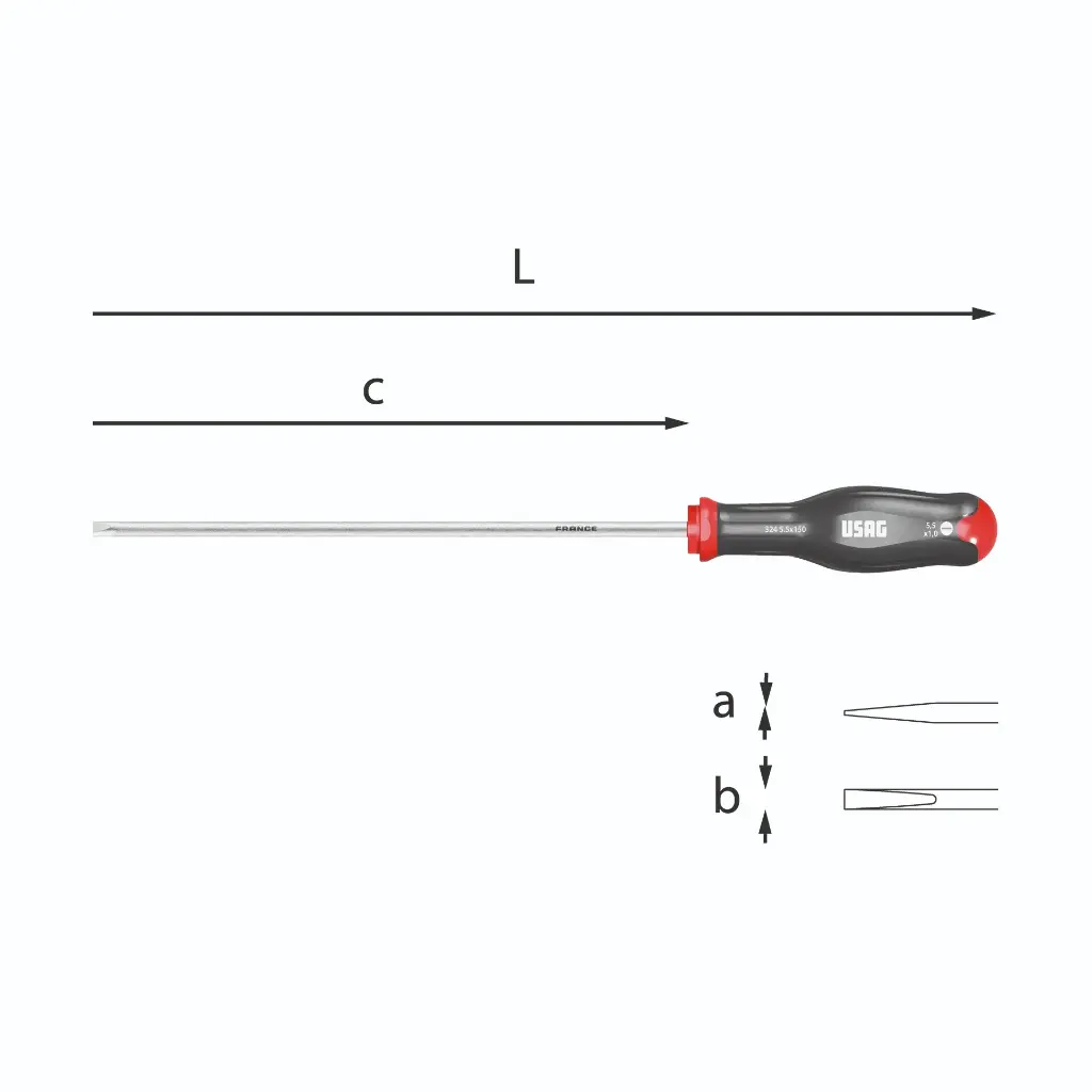 Usag U03240420 324L Giravite Cacciavite Spaccato per Viti con Intaglio Lungo 0,8x4x300