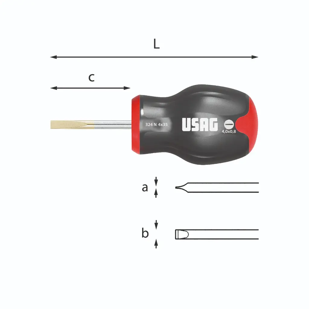 [088095] Usag U03240465 324N Giravite Cacciavite Spaccato Corto per Viti con Intaglio 1,2x6,5x35mm