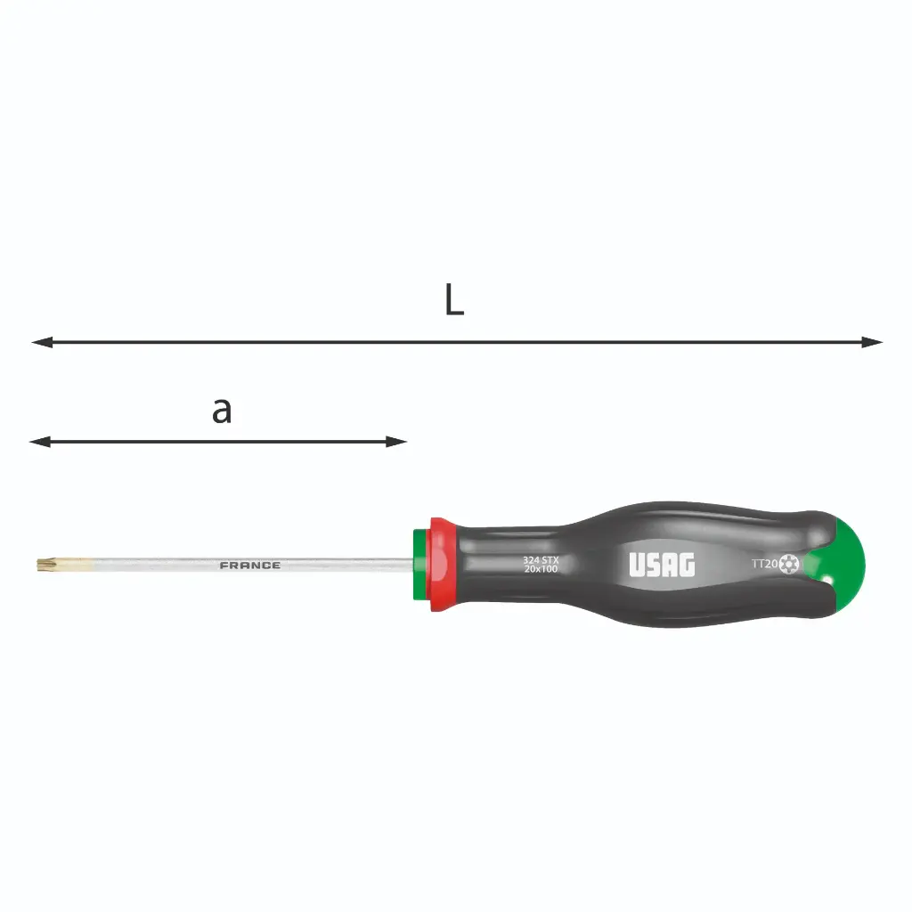 Usag U03240488 324STX Giravite Cacciavite Croce per Viti Tamper Resistant Torx T20x100 Lunghezza 220mm