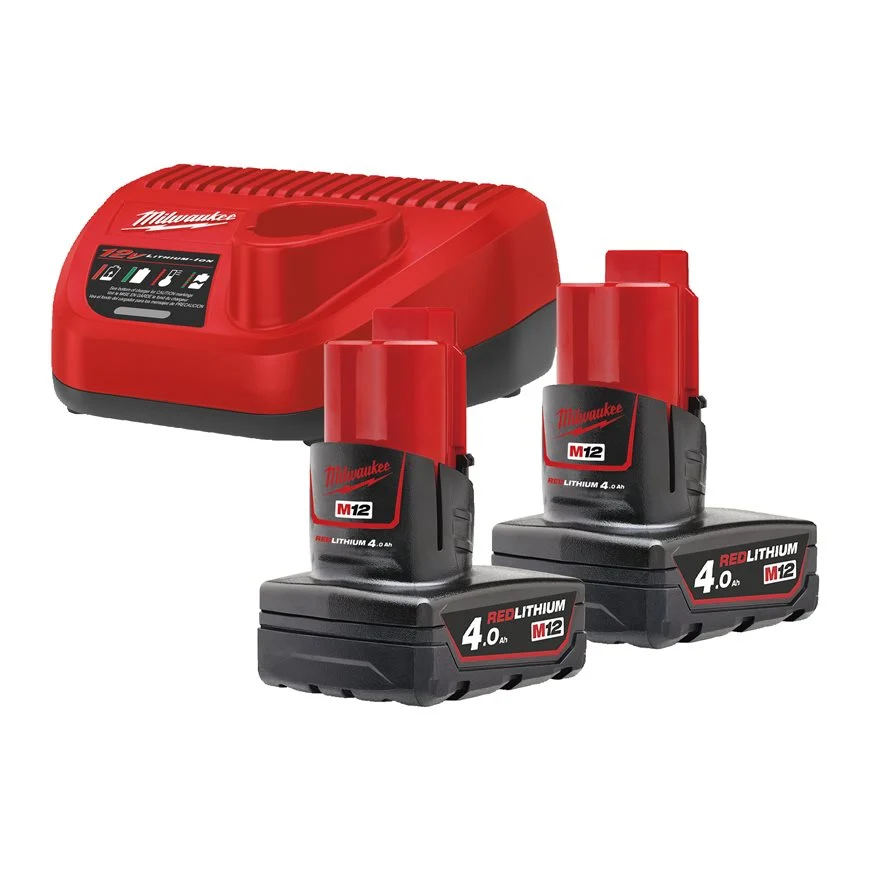 Milwaukee 4933459211 Kit Energy M12 NRG-402 con 2 Batterie 4Ah + Caricabatterie