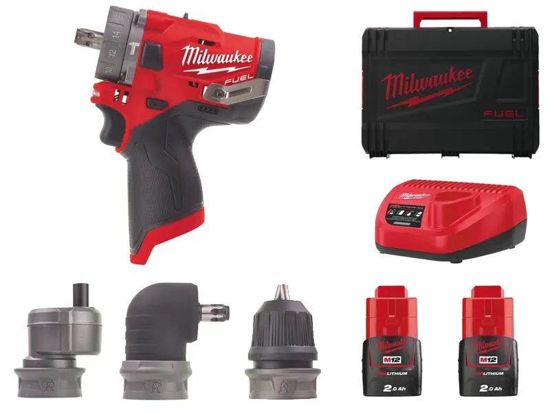 Milwaukee 4933464138 Trapano Avvitatore Percussione con Mandrini Intercambiabili M12 FPDXKIT-202X FUEL con 2 Batterie 2Ah + Caricabatterie + Valigia