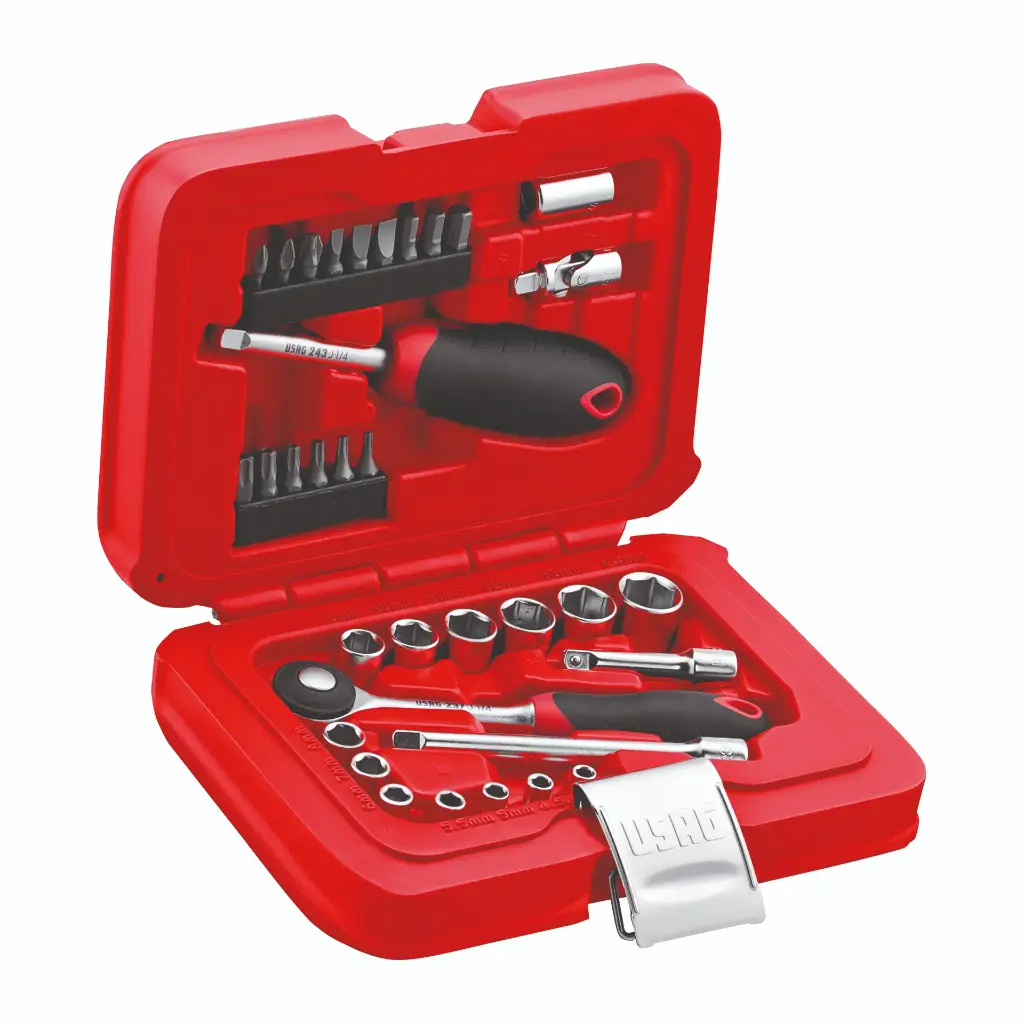 Usag U06010001 6011/4J34 Set Cassetta Modulare con Bussole Esagonali ed Inserti per Avvitatura 34 Pezzi