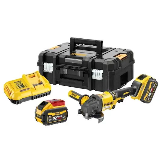 DeWalt DCG418X2-QW Smerigliatrice Angolare 125 mm 54V XR FlexVolt Con 2 Batterie 9Ah + Caricabatterie + Valigia T-Stak II Kitbox
