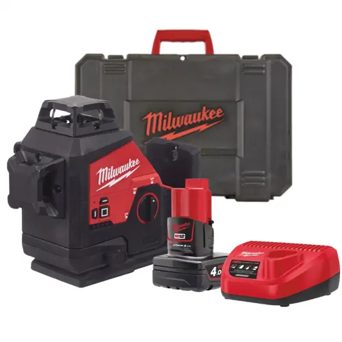 [092702] Milwaukee 4933478102 Laser Lineare Verde M12 3PL-401C a 3 Linee 360° Raggio 38mt con Batteria 4Ah + Caricabatterie + Valigia
