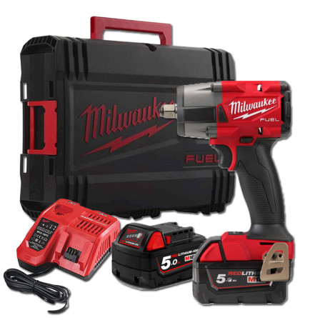 Milwaukee 4933478450 Avvitatore Impulsi a Media Coppia M18 FMTIW2F12-502X FUEL Attacco ½″ F con 2 Batterie 5Ah + Caricabatterie + Valigia