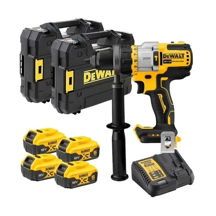 DeWalt DCD999P4-IT Trapano Avvitatore Percussione Precisione XRP FlexVolt Advantage 3 Velocità Con 4 Batterie 18V 5Ah + Caricabatterie + 2 Valige T-Stak