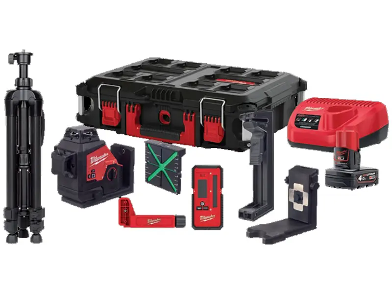 Milwaukee 4933478960 Livella Laser Lineare Verde M12™ Kit M12 3PLKIT-401P a 3 Linee 360° con Batteria + Caricabatterie + Valigia