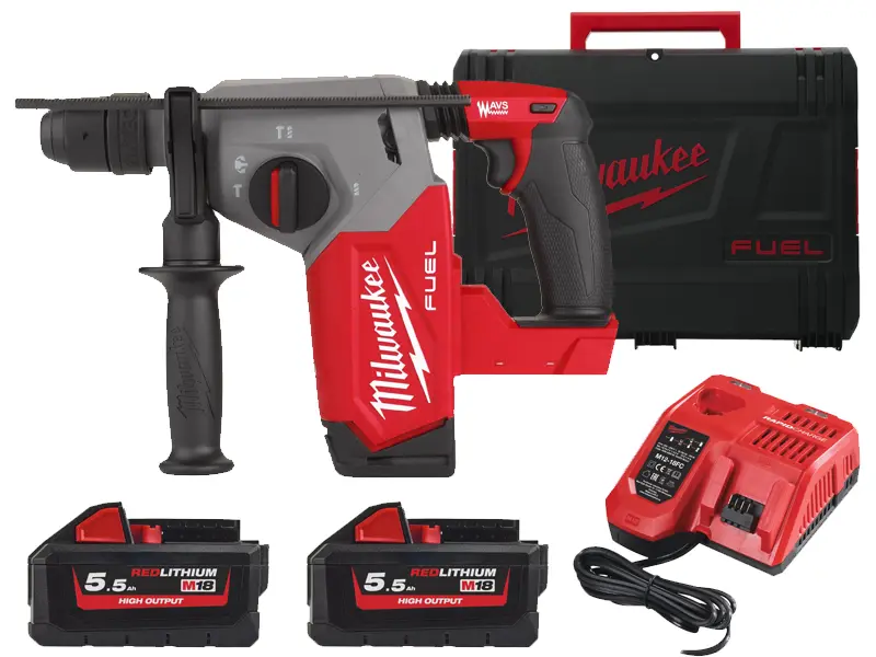 Milwaukee 4933478889 Tassellatore SDS-Plus 26mm con Mandrino Fixtec M18 FHX-552X FUEL + 2 Batterie 5.5Ah + Caricabatterie + Valigia