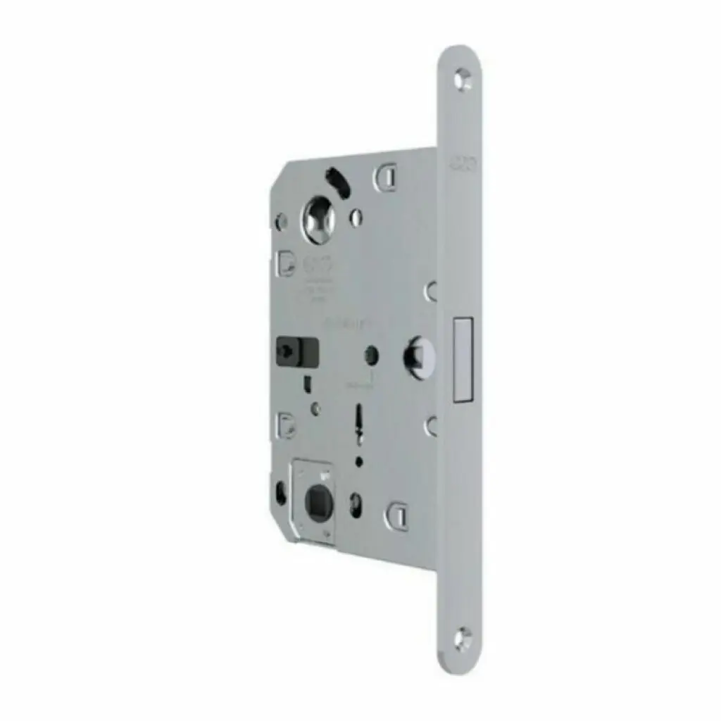 AGB B061325034 Serratura Polaris Wave Wc Incasso per Porta da Bagno Entrata 50mm Interasse 96mm Frontale Bordo Tondo 196x18mm Acciaio Finitura Cromato Opaco