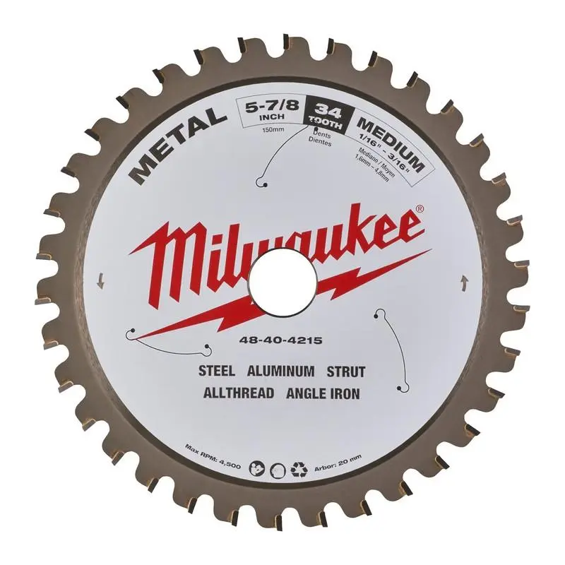Milwaukee 4932479554 Lama per Sega Circolare Taglio Metallo da 150x20mm con 34 Denti